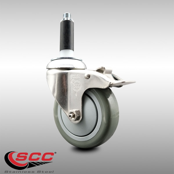 4 Inch 316SS Gray Poly Swivel 7/8 Inch Expanding Stem Caster Lock Brake SCC